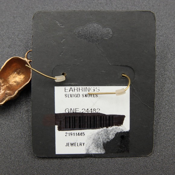 Gold Tone Skull Earrings Dangle Drop Gothic Punk Halloween Women's Jewelry - Picture 3 of 3